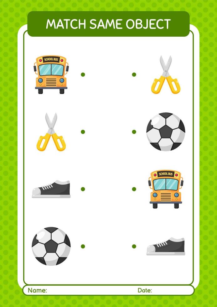 Match with same object game summer icon. worksheet for preschool kids, kids activity sheet vector