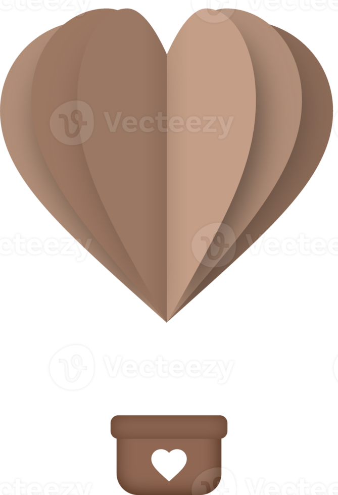 corte de papel de balão de ar quente de coração marrom, balão de ar quente em forma de coração png