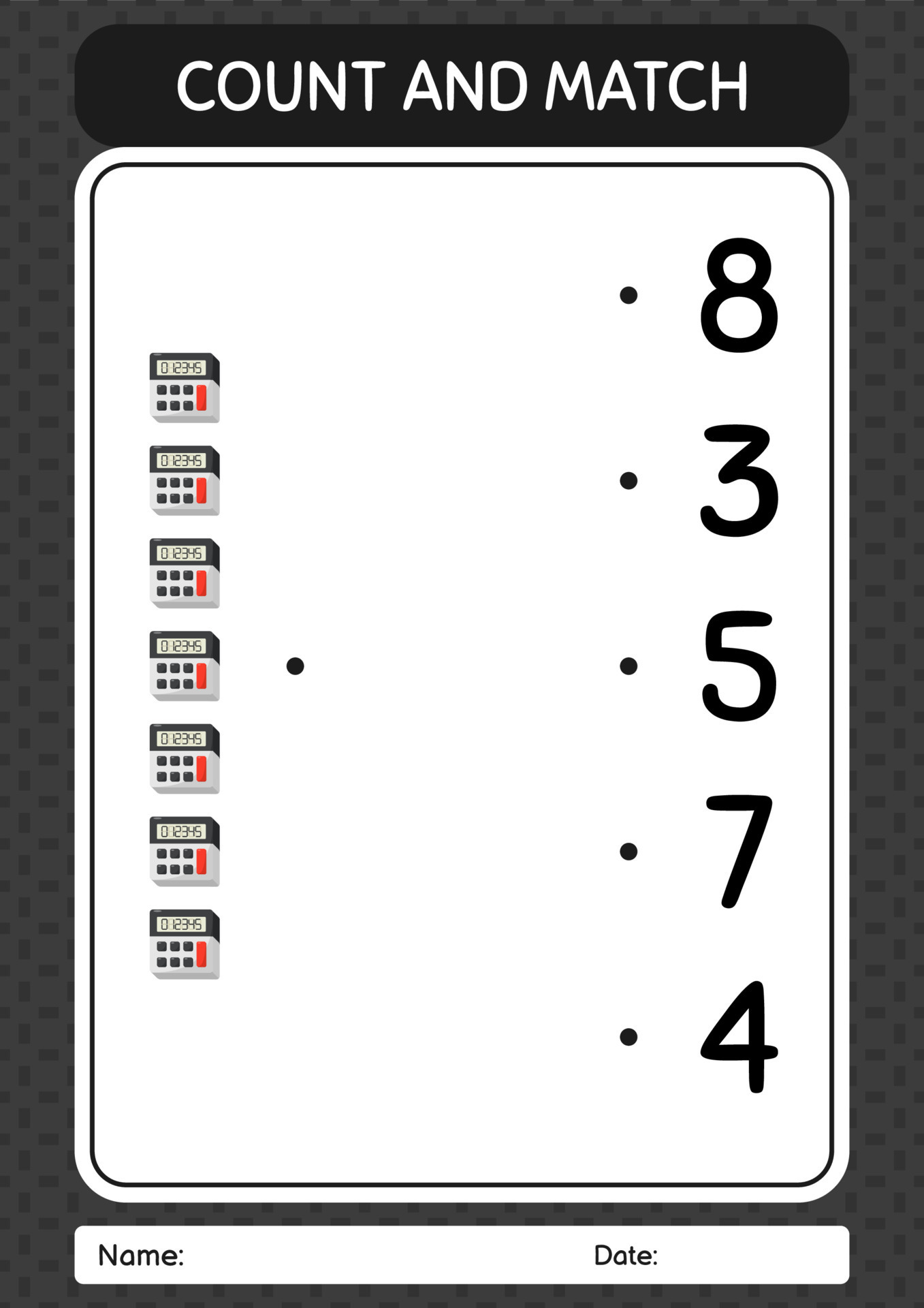 Count And Match Game With Calculator Worksheet For Preschool Kids count-and-match-game-with-calculator-worksheet-for-preschool-kids