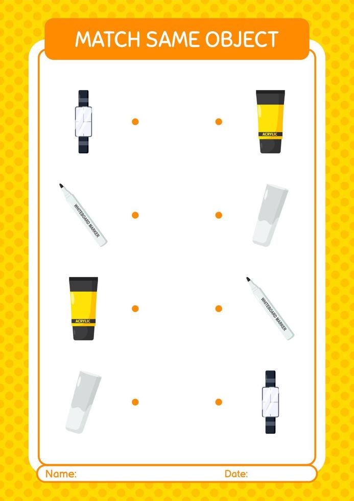 Match with same object game summer icon. worksheet for preschool kids, kids activity sheet vector