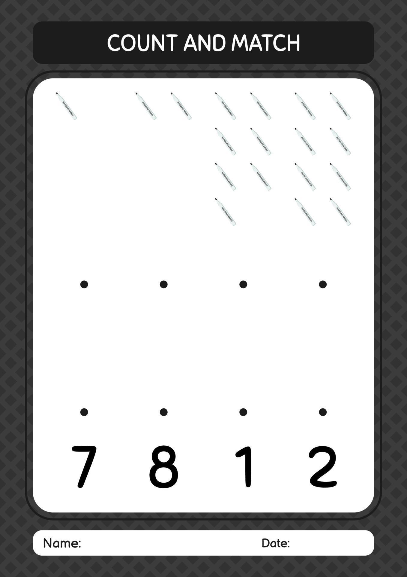 Count and match game with whiteboard marker. worksheet for preschool