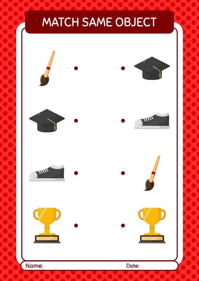 Match with same object game summer icon. worksheet for preschool kids, kids activity sheet vector