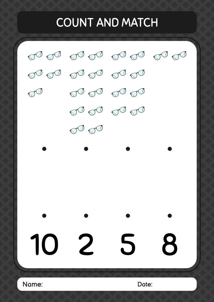 Count and match game with glasses. worksheet for preschool kids, kids activity sheet vector