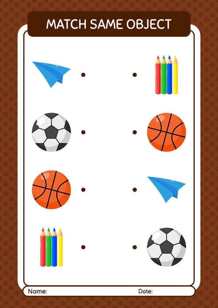 Match with same object game summer icon. worksheet for preschool kids, kids activity sheet vector