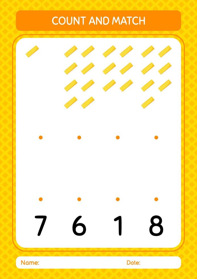 Count and match game with ruler. worksheet for preschool kids, kids activity sheet vector