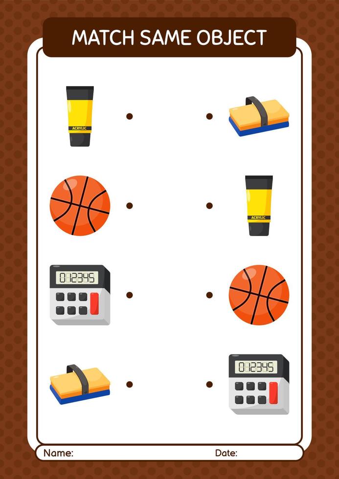 Match with same object game summer icon. worksheet for preschool kids, kids activity sheet vector