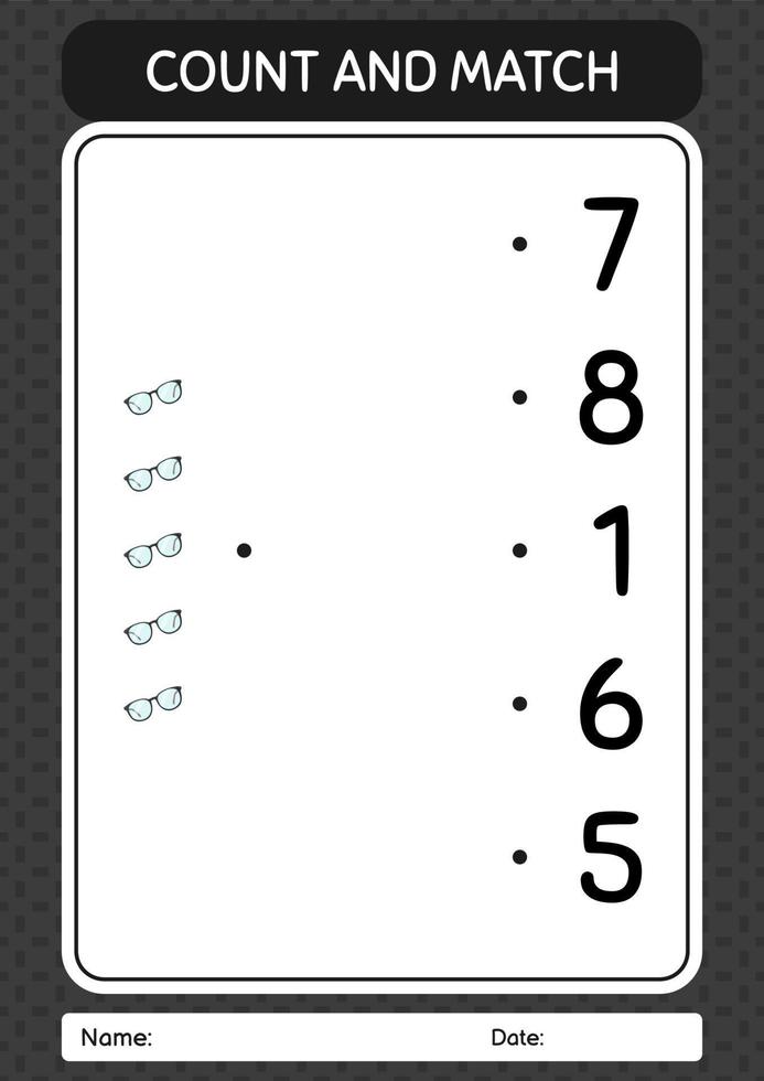 Count and match game with glasses. worksheet for preschool kids, kids activity sheet vector