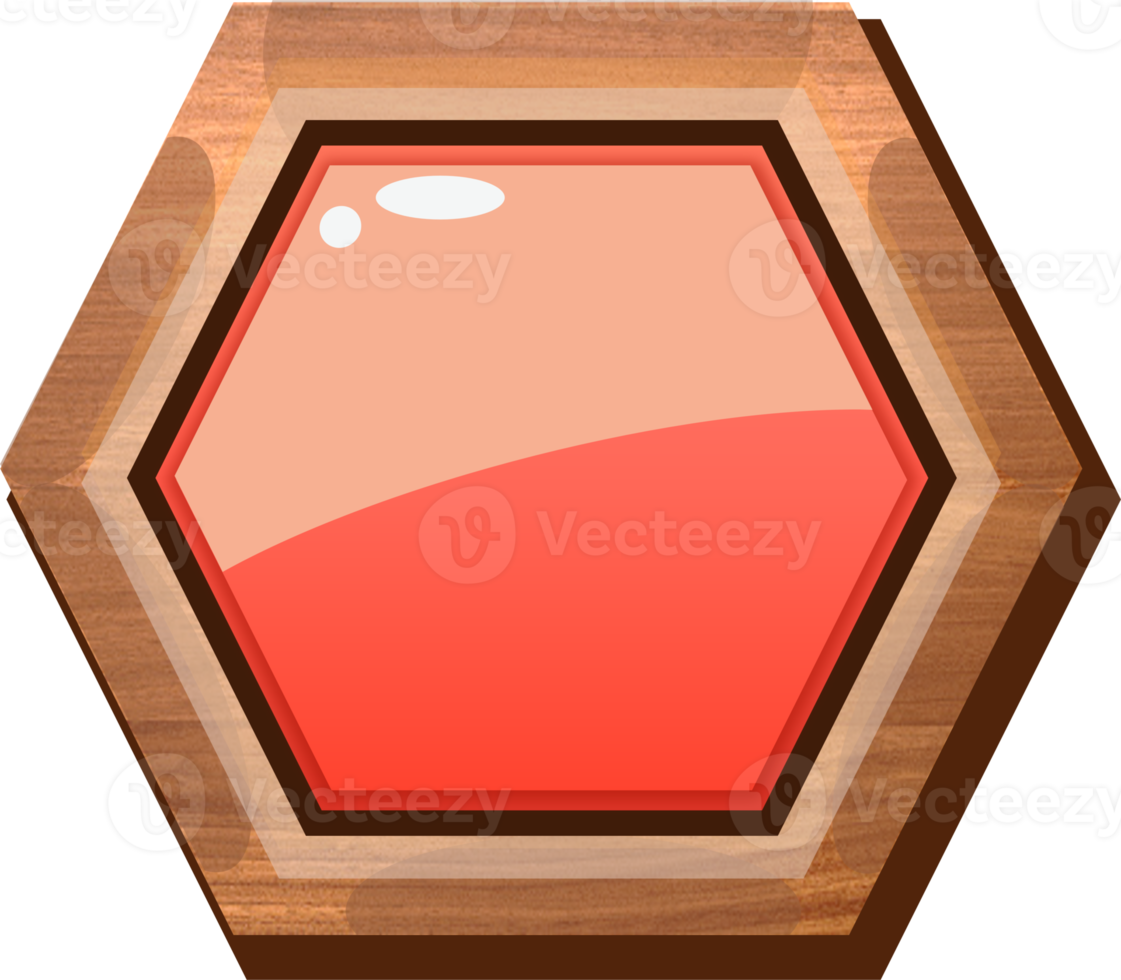 botón de madera hexagonal rojo de dibujos animados png