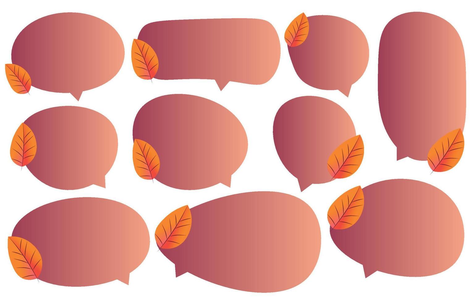 Set speech bubbles with brown leaves. Autumn and fall concept on white background.warm color chat vector doodle message or communication icon Cloud speaking for comics and minimal message dialog