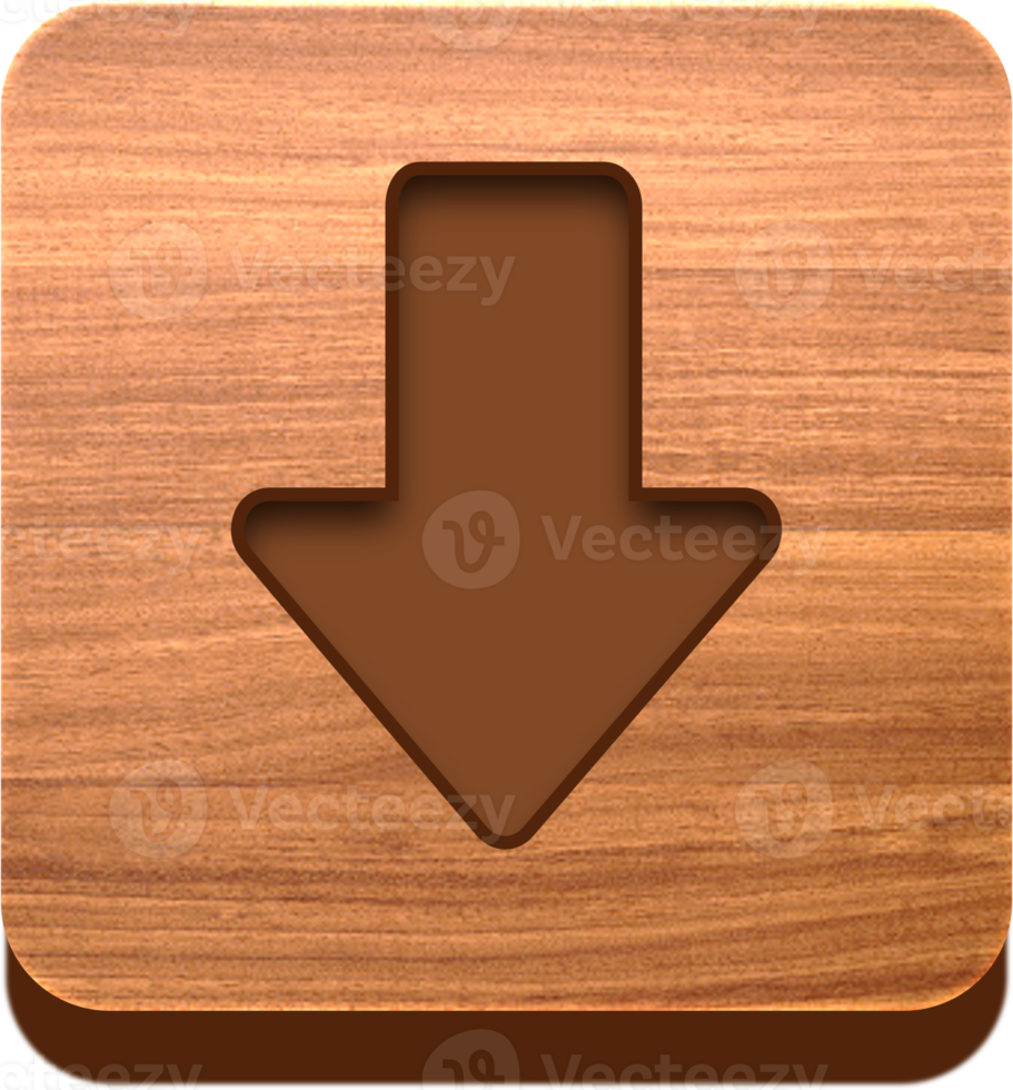 botão de seta para baixo de madeira, ícone de madeira png