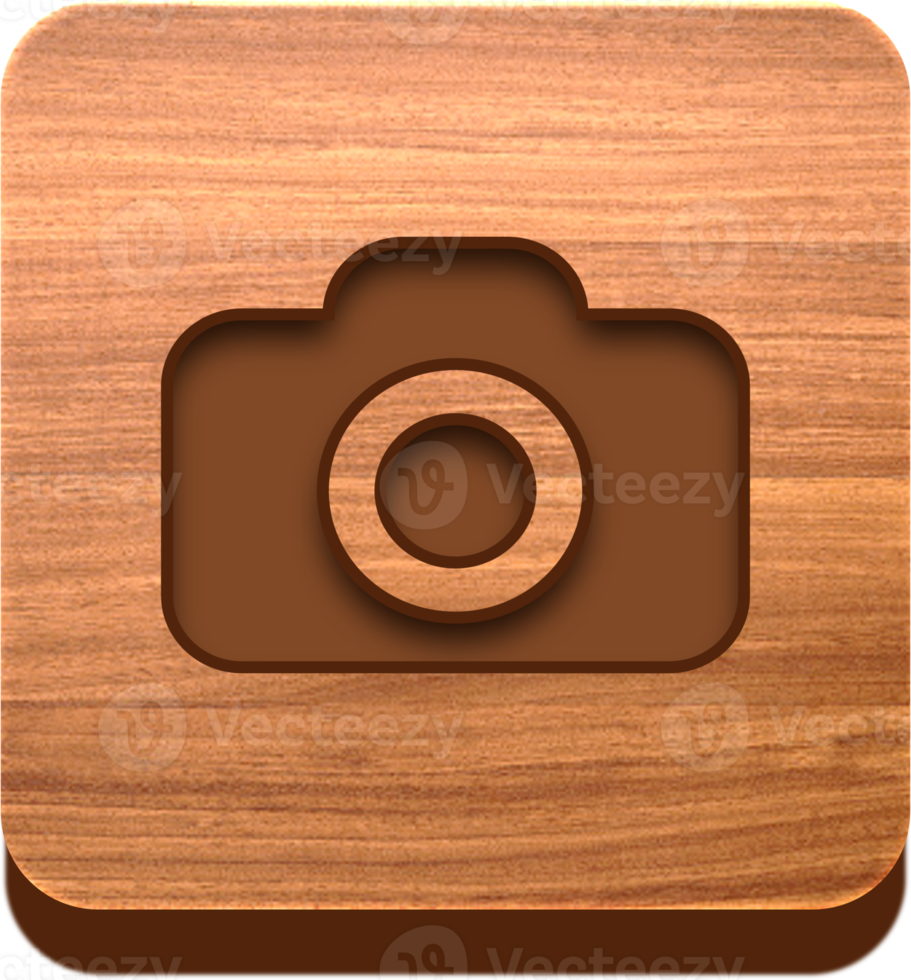botón de cámara de madera, icono de madera png