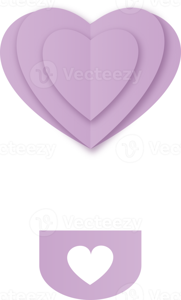Purple Heart Shaped Hot Air Balloon, Heart Hot Air Balloon Paper Cut png