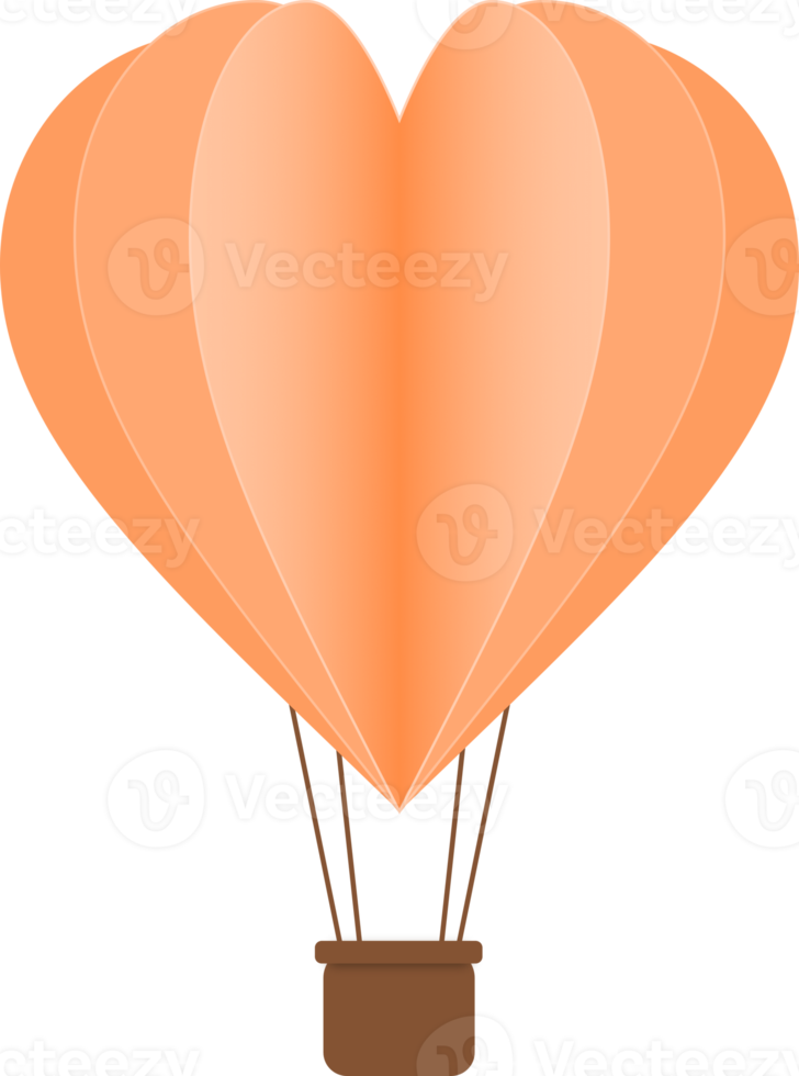 orange hjärta varm luft ballong papper skära, hjärta formad varm luft ballong png