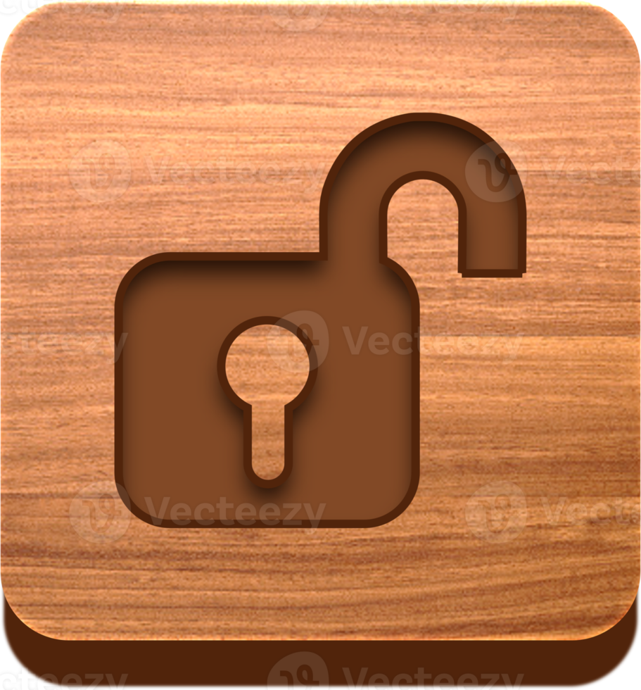 Wooden Open Padlock Button, Wooden Icon png