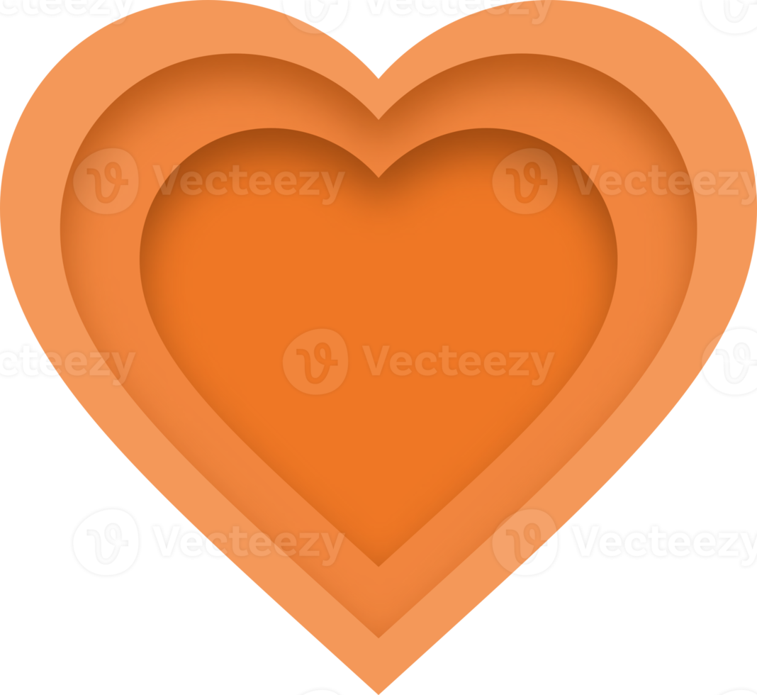 Orange Heart Shape Multi Layered Paper Cut Style png