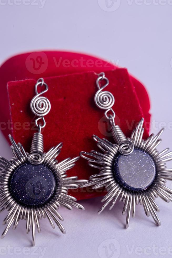 red and silver earrings with diamonds and pearls photo