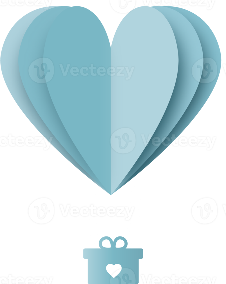 Blue Heart Hot Air Balloon Paper Cut, Heart Shaped Hot Air Balloon png