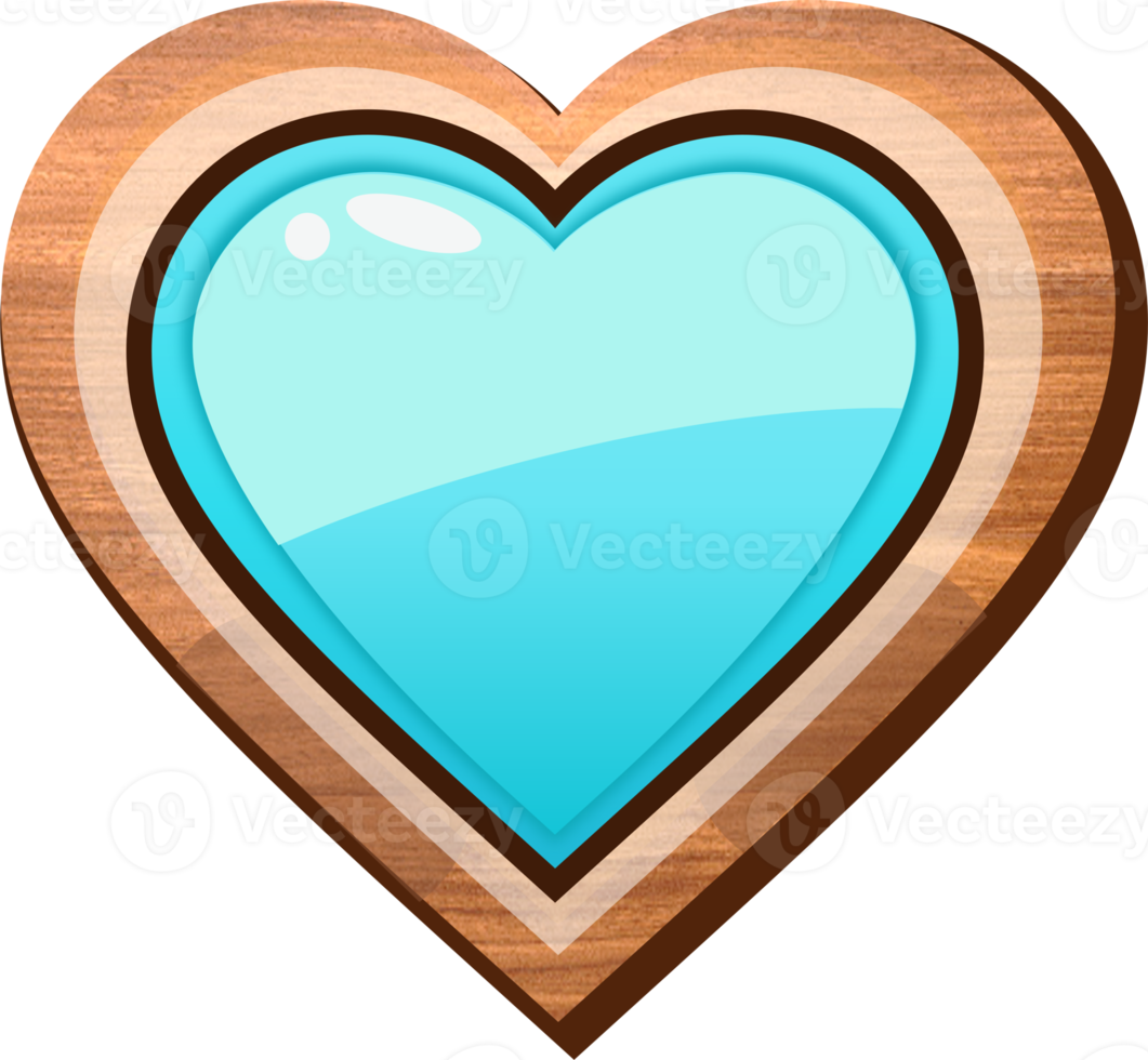 Blue Cartoon Heart Wooden Button png