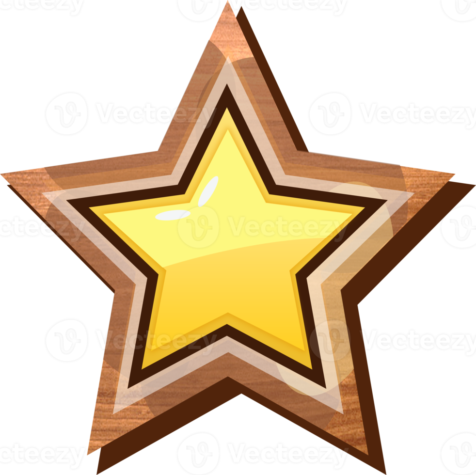 Yellow Cartoon Star Wooden Button png