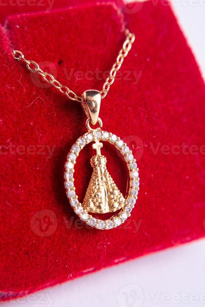 red velvet box with pearl necklace photo