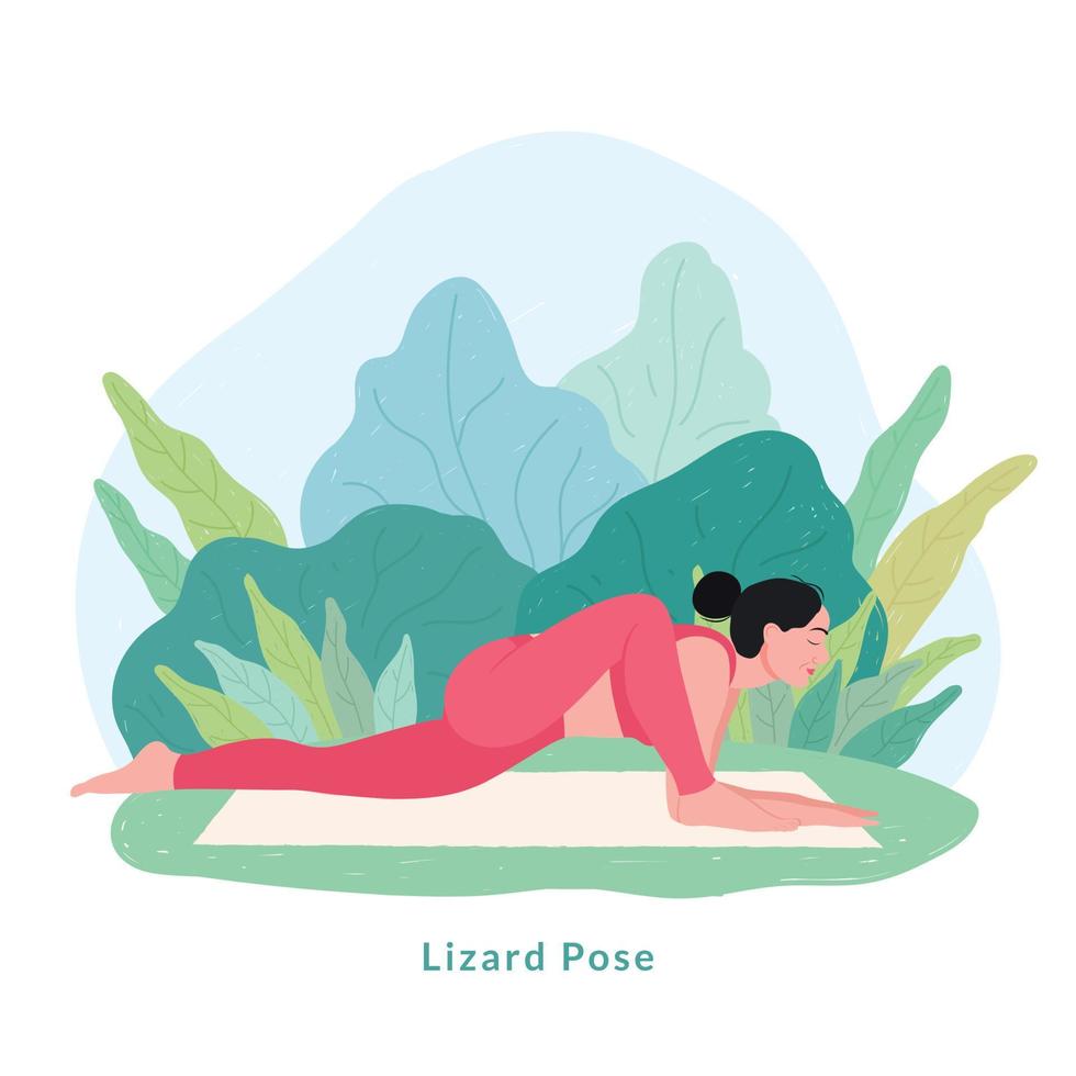 Lizard Yoga pose. Young woman woman doing yoga for Yoga Day Celebration. vector