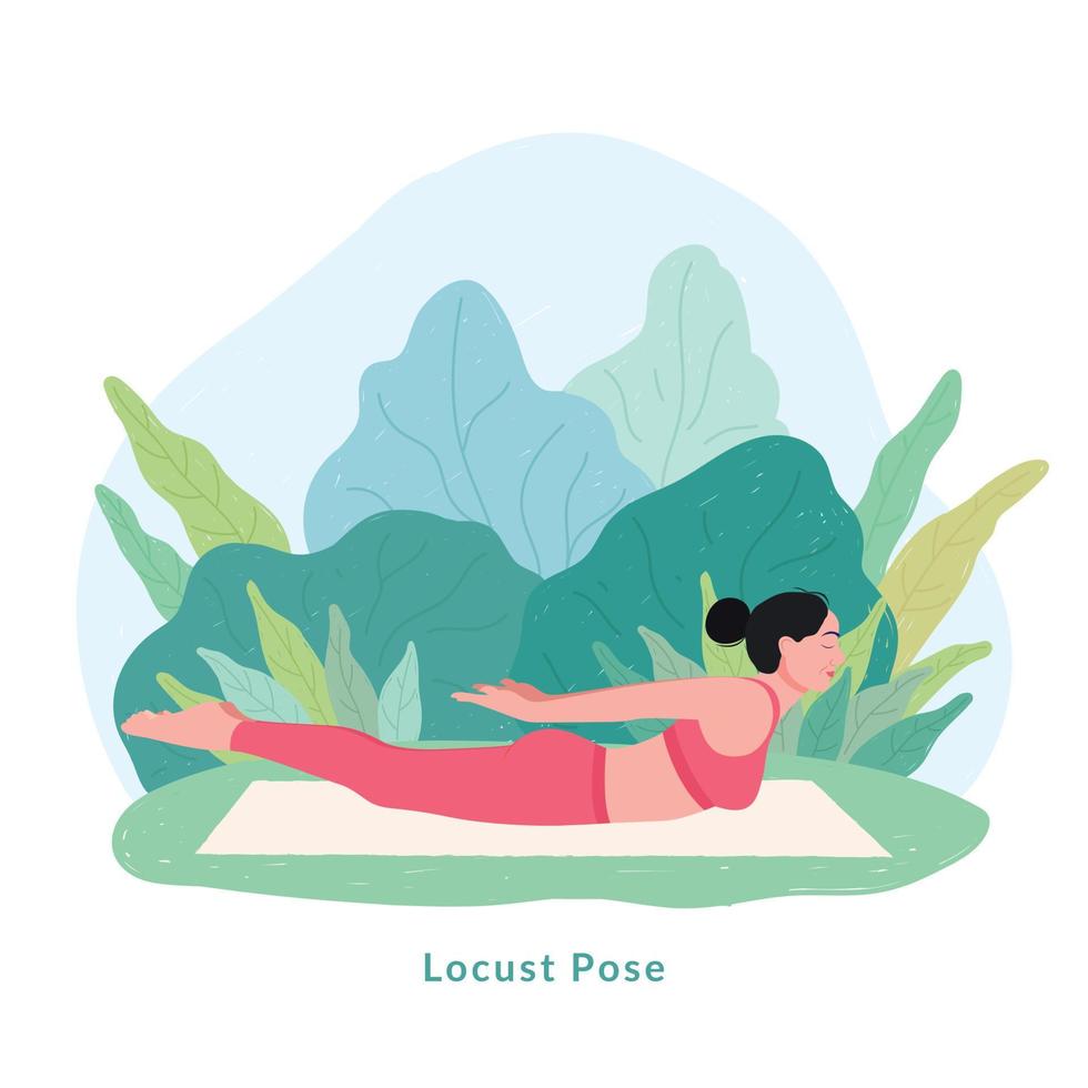 pose de yoga langosta. mujer joven mujer haciendo yoga para la celebración del día del yoga. vector