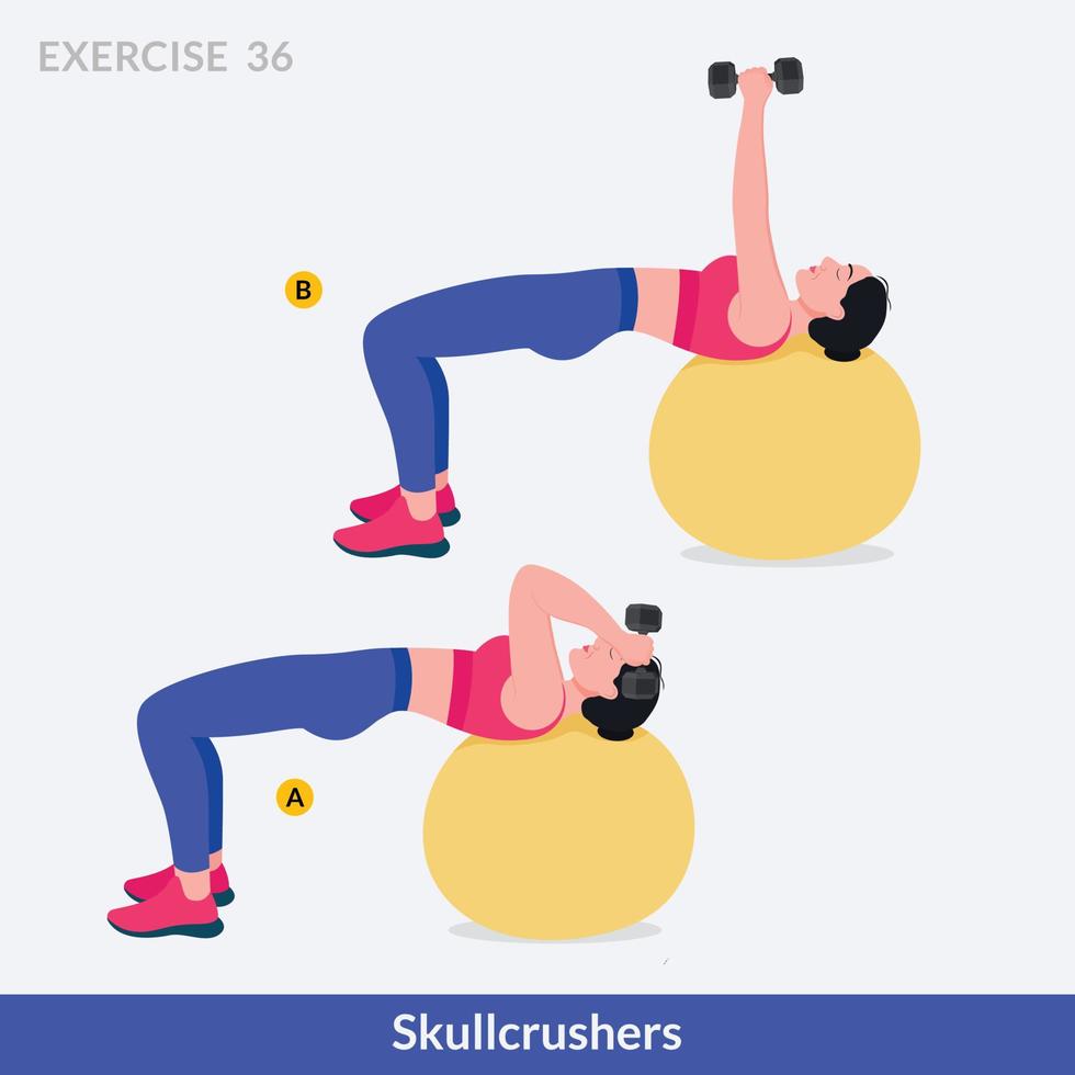 Skullcrushers exercise, Woman workout fitness, aerobic and exercises. vector