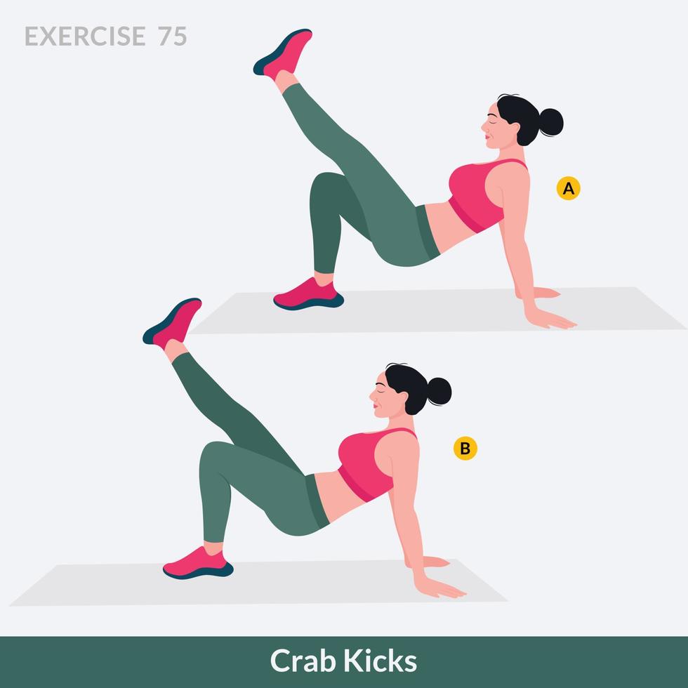 Crab Kicks exercise, Woman workout fitness, aerobic and exercises. vector