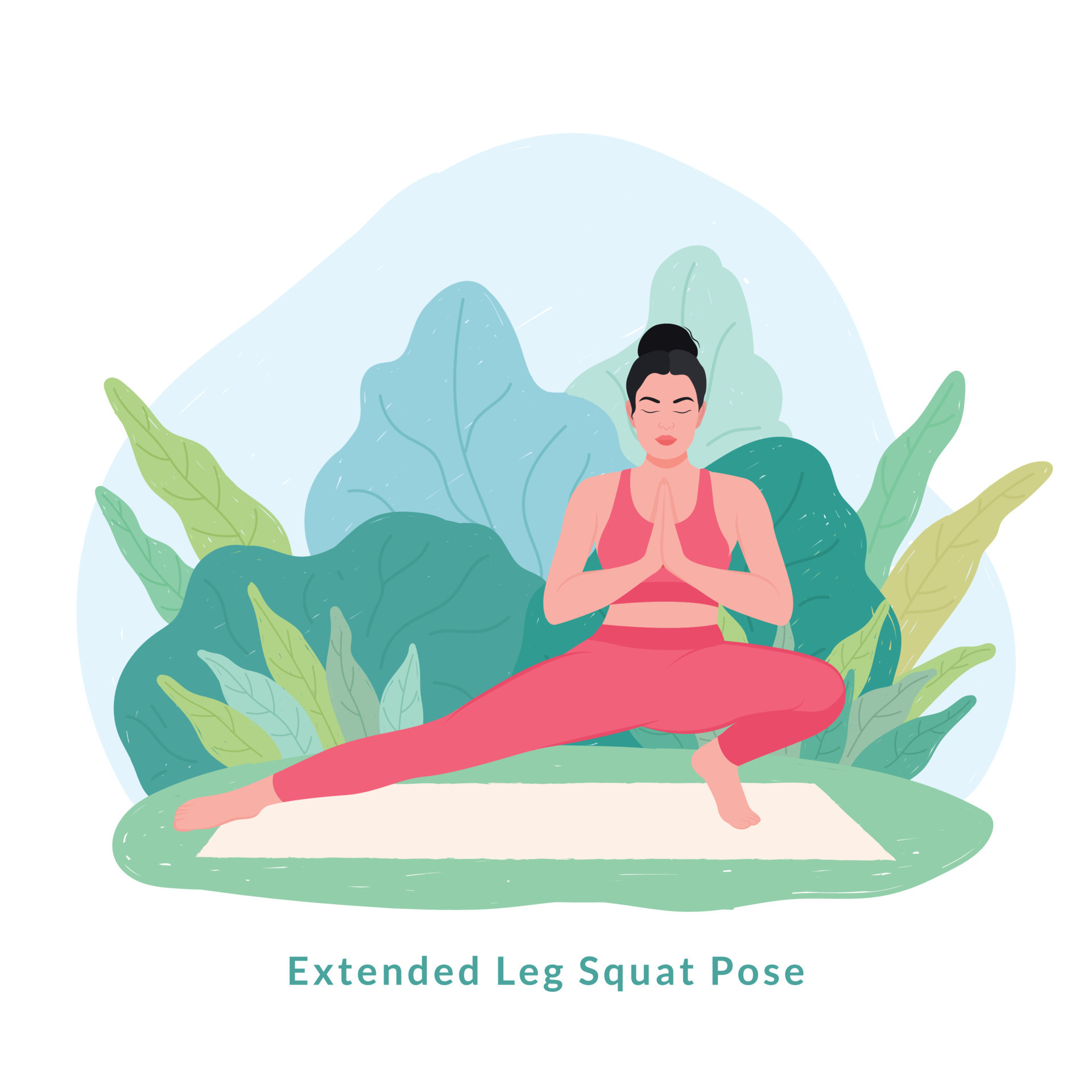 Extended Leg Squat Yoga pose. Young woman woman doing yoga for Yoga Day  Celebration. 10978408 Vector Art at Vecteezy