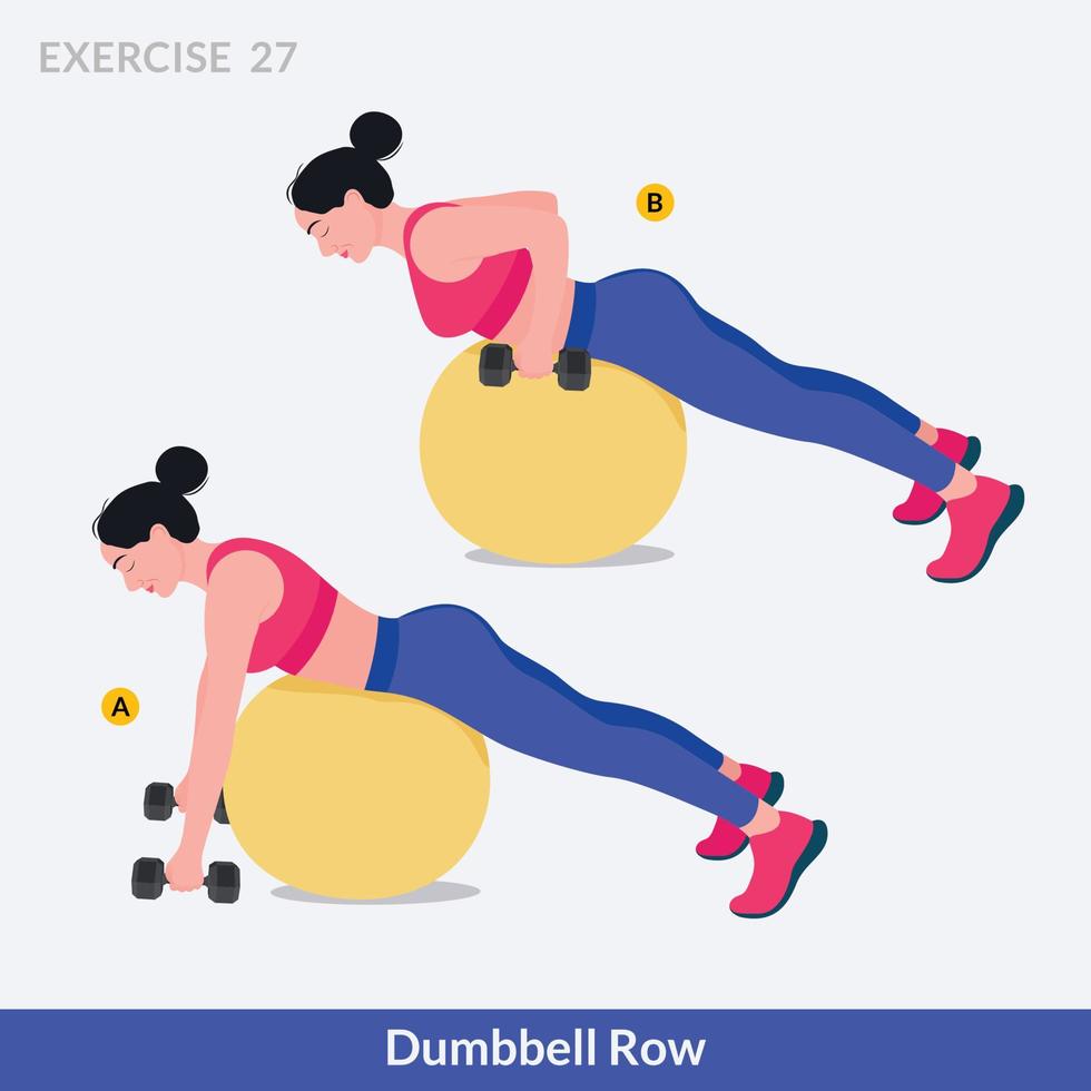 ejercicio de fila de mancuernas, fitness de entrenamiento de mujer, aeróbic y ejercicios. vector