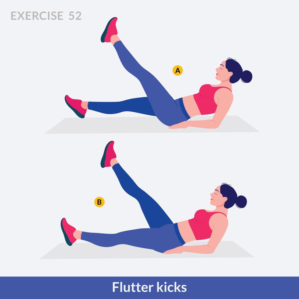 Flutter Kicks exercise, Woman workout fitness, aerobic and exercises. vector