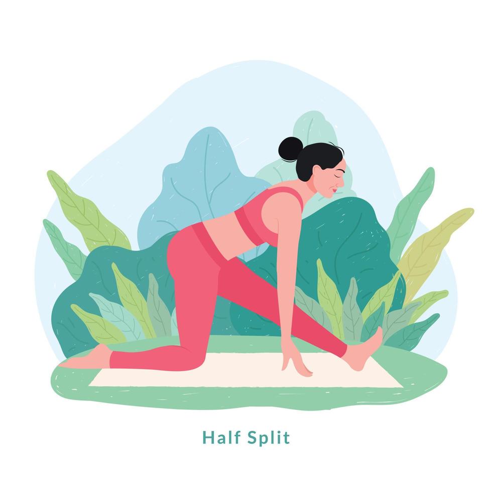 Half Split Yoga pose. Young woman woman doing yoga for Yoga Day Celebration. vector