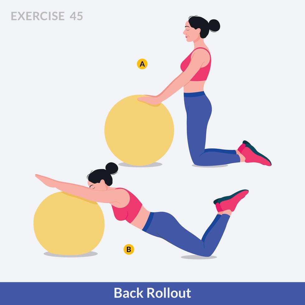 Back Rollout exercise, Woman workout fitness, aerobic and exercises. vector