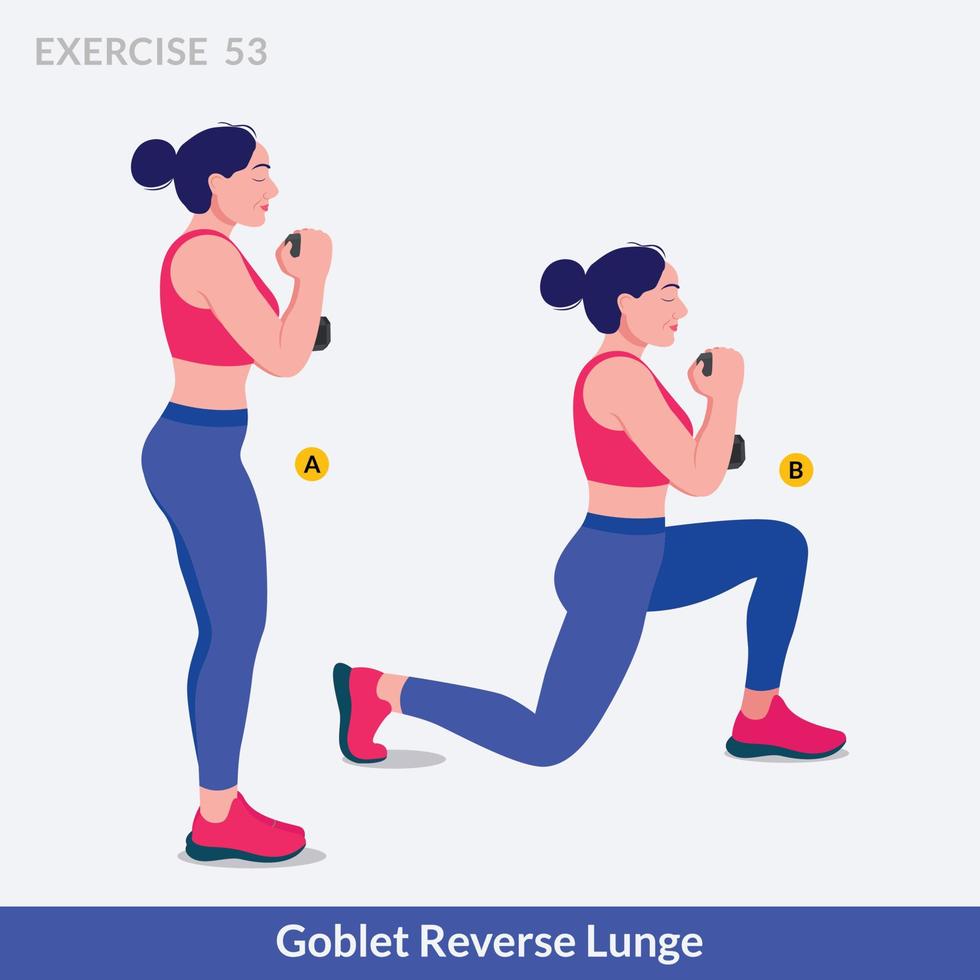 Goblet Reverse Lunge exercise, Woman workout fitness, aerobic and exercises. vector