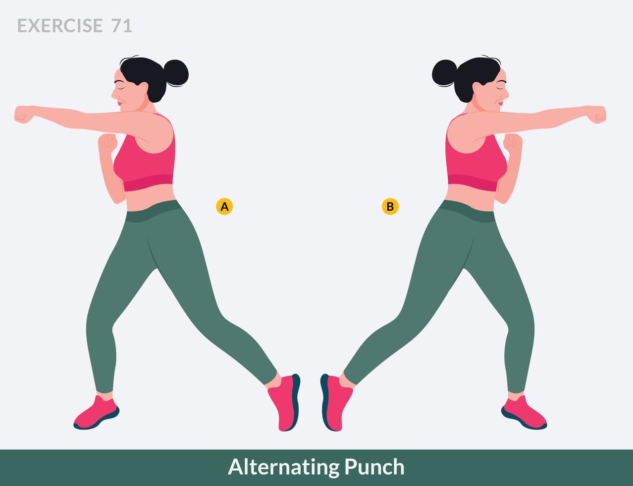 ejercicio de golpe alternado, fitness de entrenamiento de mujer, aeróbico y ejercicios. vector