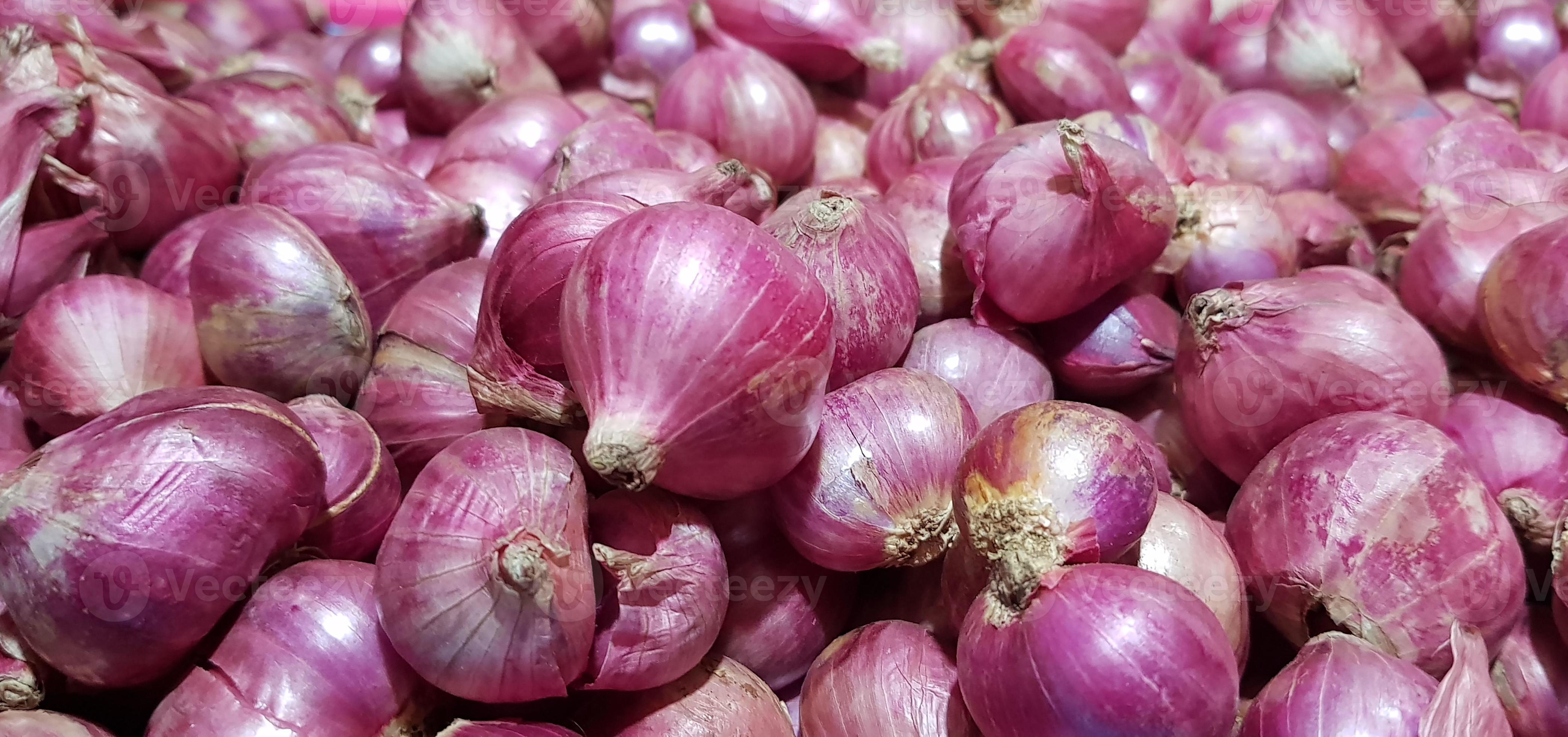 Group of Shallots onion Fresh purple shallots or Allium cepa, close up