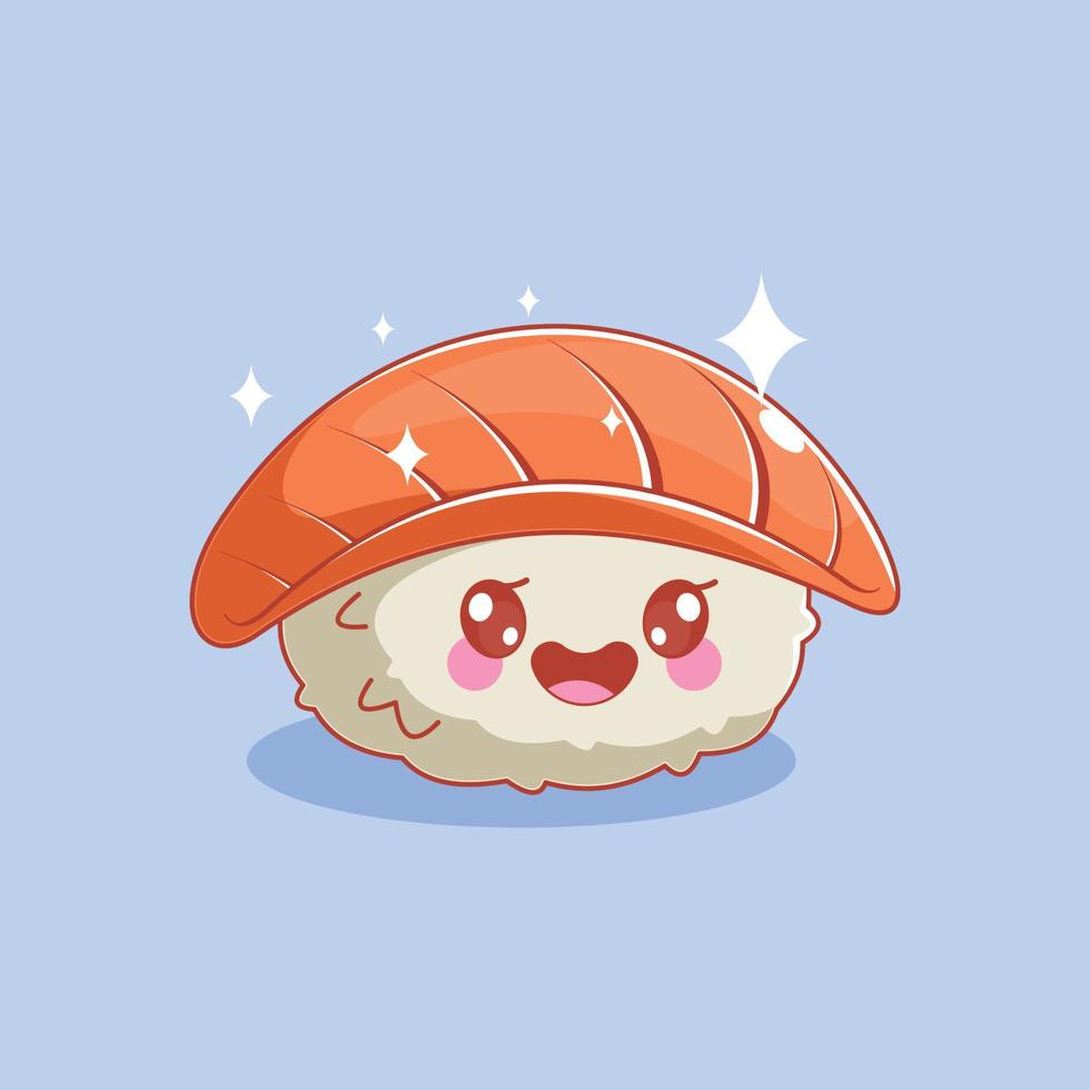 lindo diseño de sushi de salmón estilo dibujos animados vector