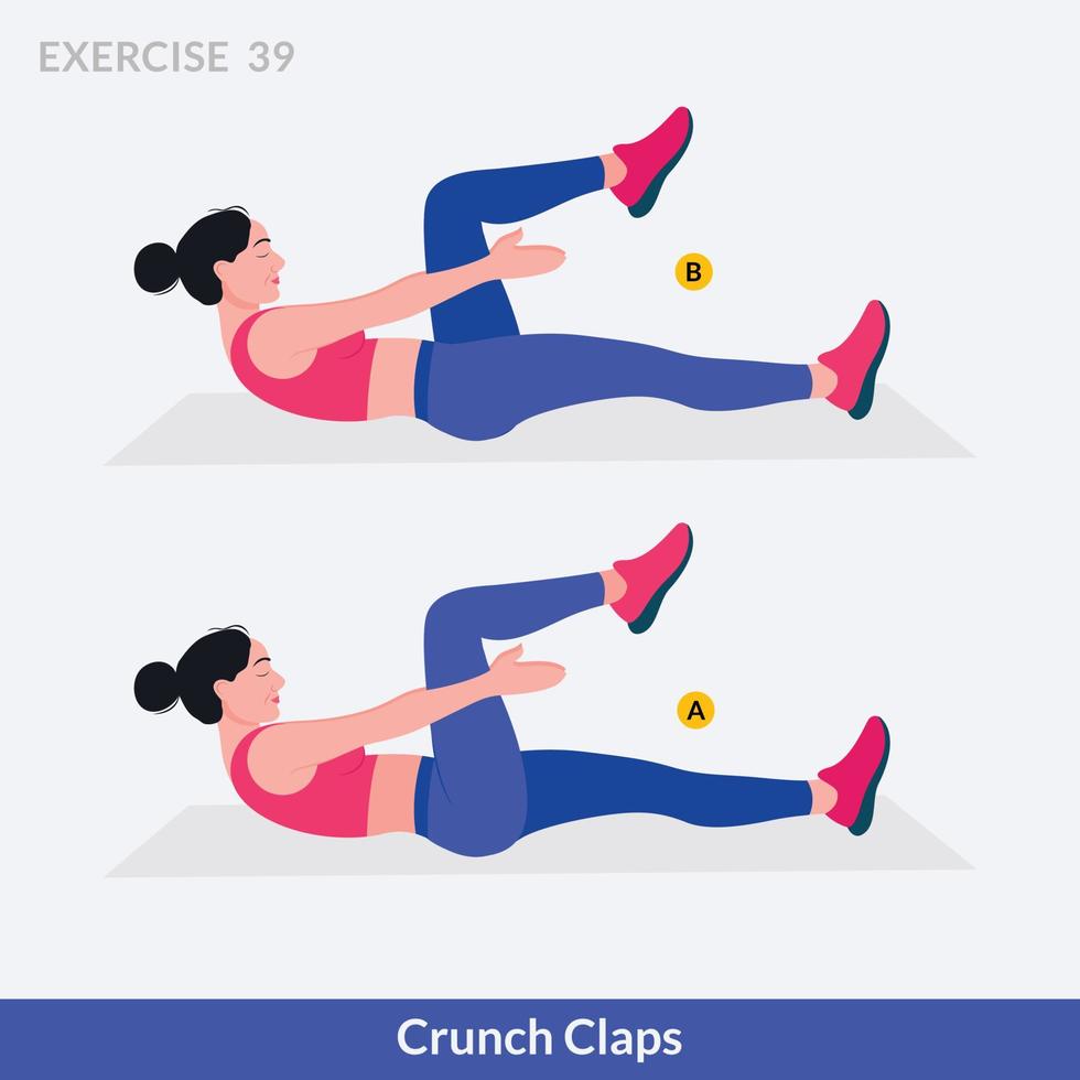 Crunch Claps exercise, Woman workout fitness, aerobic and exercises. vector