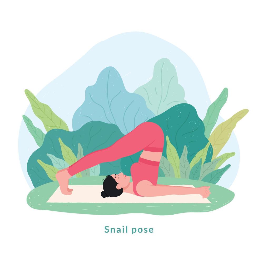 Snail Yoga pose. Young woman woman doing yoga for Yoga Day Celebration. vector