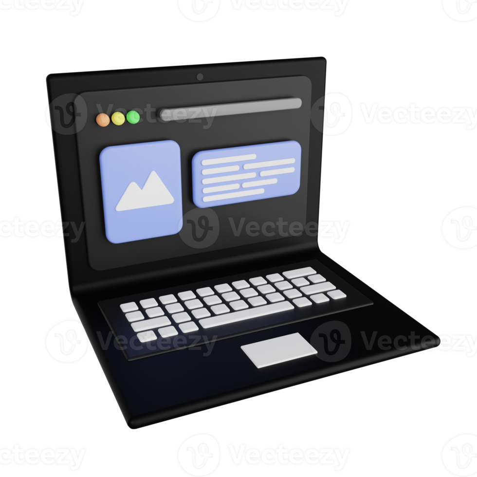 Internet Browser in Laptop 3D Illustration png