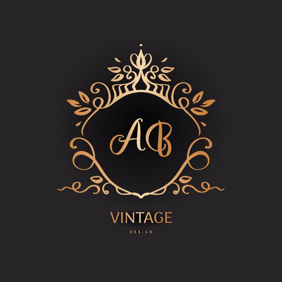 Wedding logo in vintage style. Luxury Frame with Gold Ornament vector