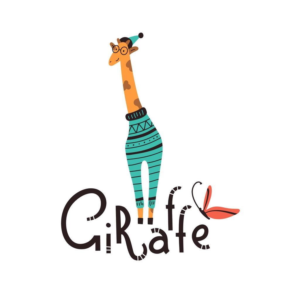 Cartoon giraffe in a blue sweater in Scandinavian style vector