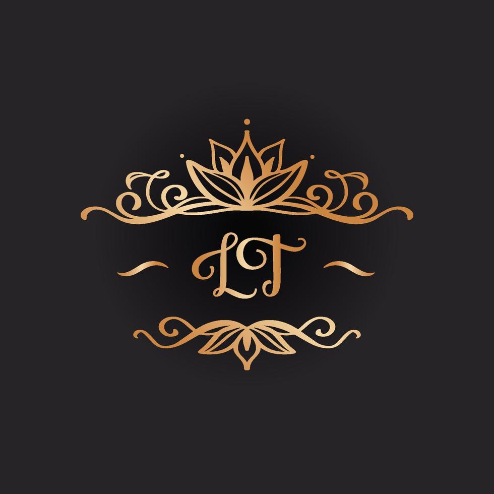 Wedding logo in vintage style. Luxury Frame with Gold Ornament vector