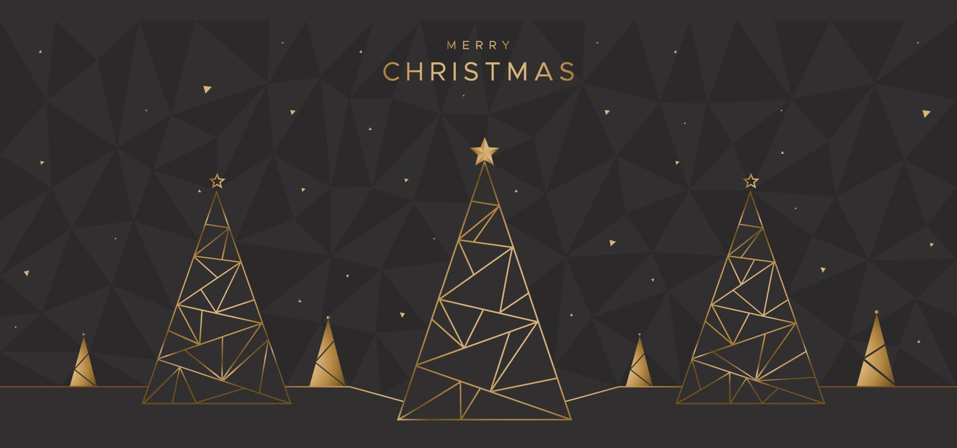 Geometric design with Christmas trees on the black polygonal background. Unique design for poster, greeting card, flyer vector