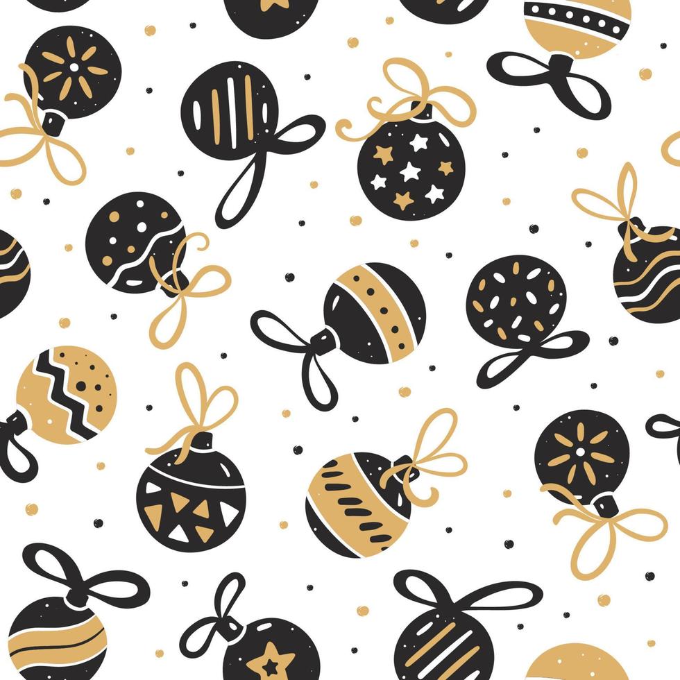 Seamless pattern of Christmas balls in black-gold style. Unique holiday packaging design vector