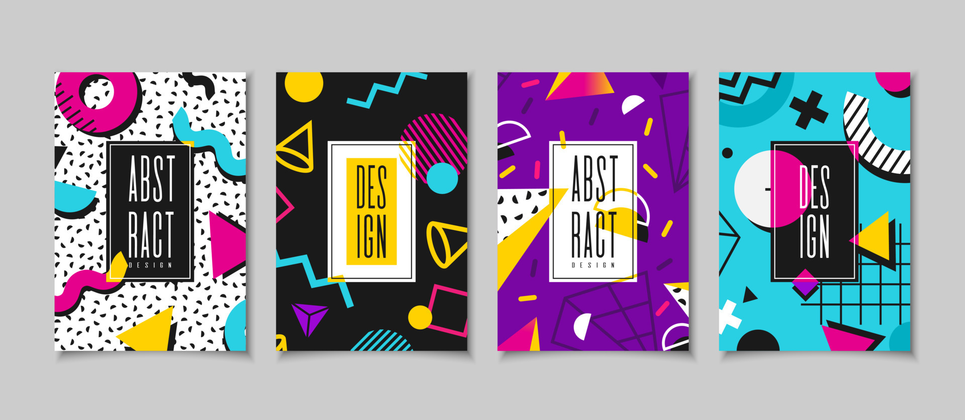 Set Cards In The Style Of The 80s With Multicolored Geometric Shapes set-cards-in-the-style-of-the-80s-with-multicolored-geometric-shapes