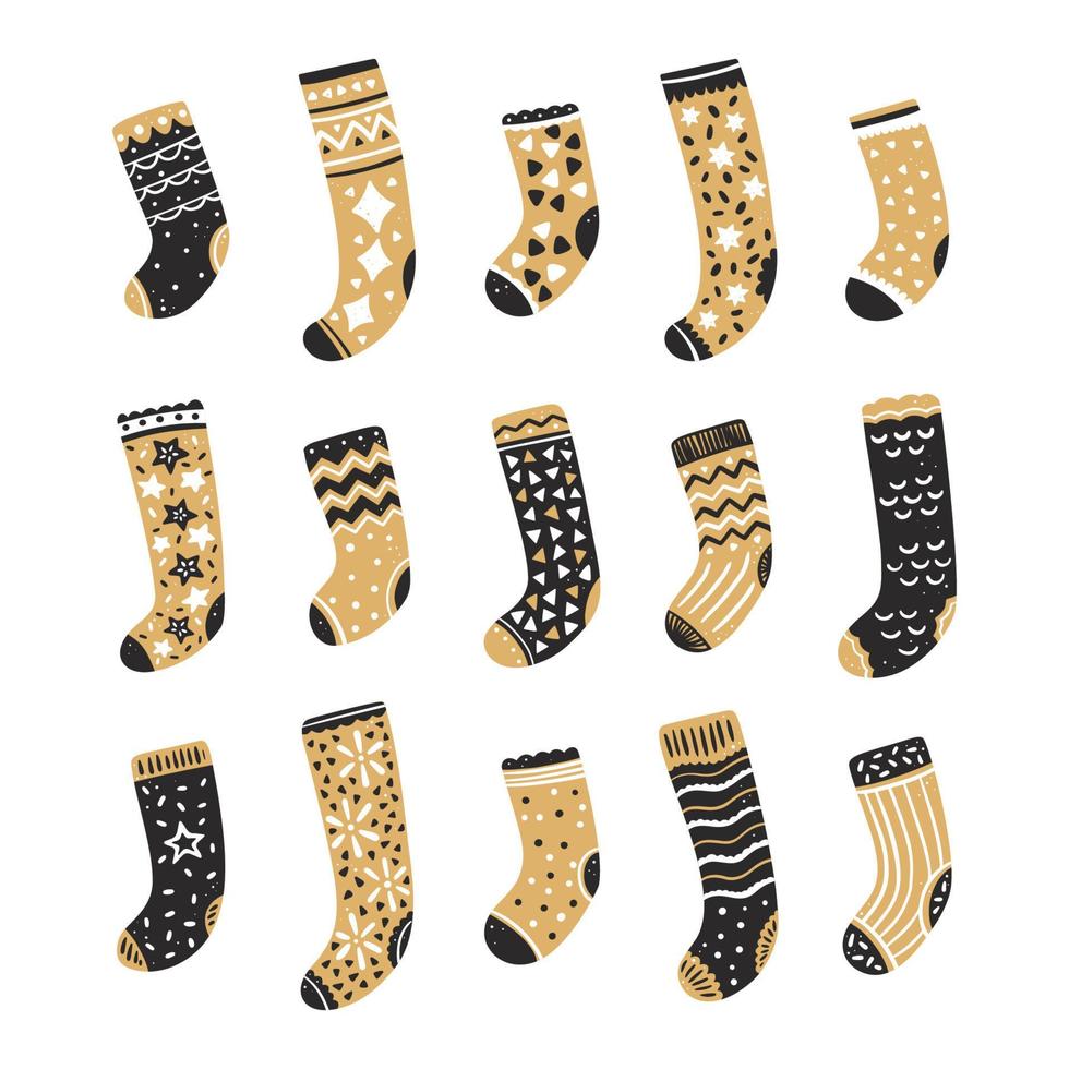 conjunto de calcetines navideños en diseño negro y dorado vector