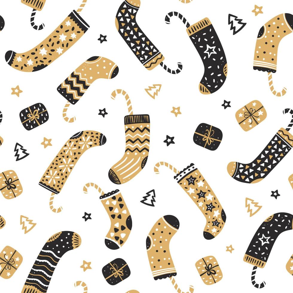 seamless, patrón, de, navidad, calcetines, con, caramelo vector