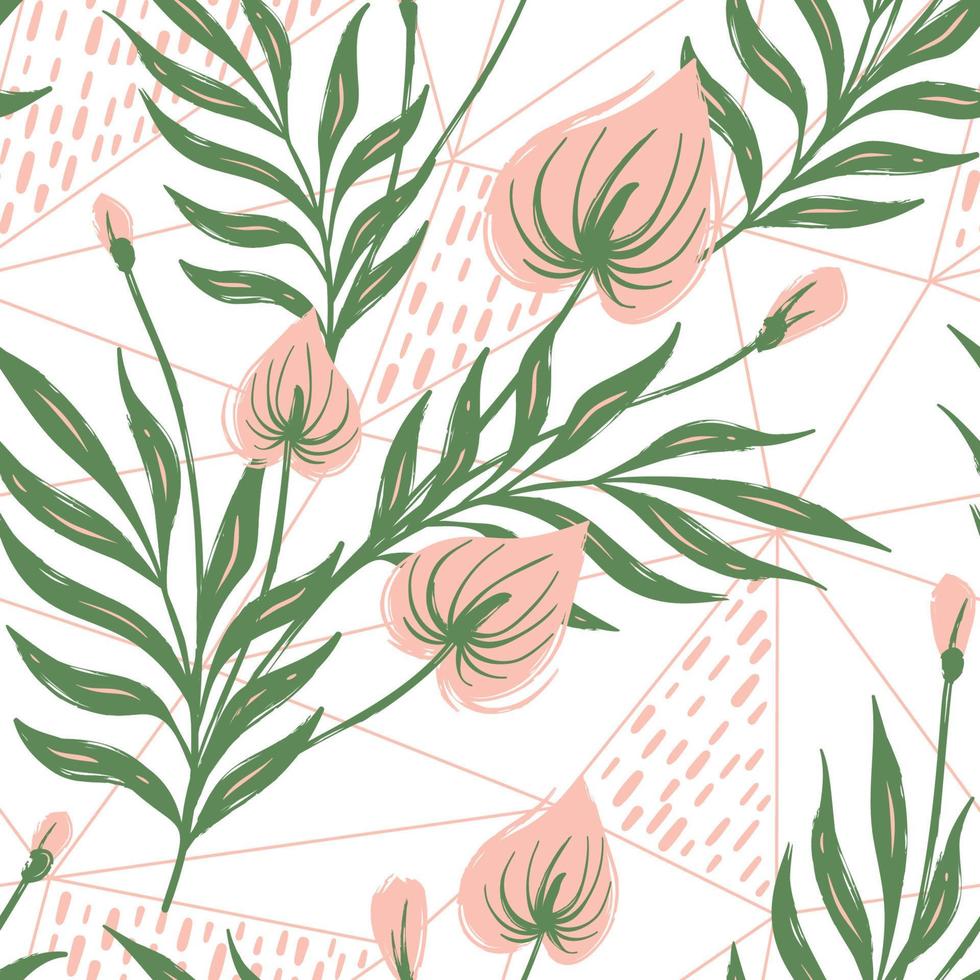 Seamless pattern with tropical flowers and leaves vector