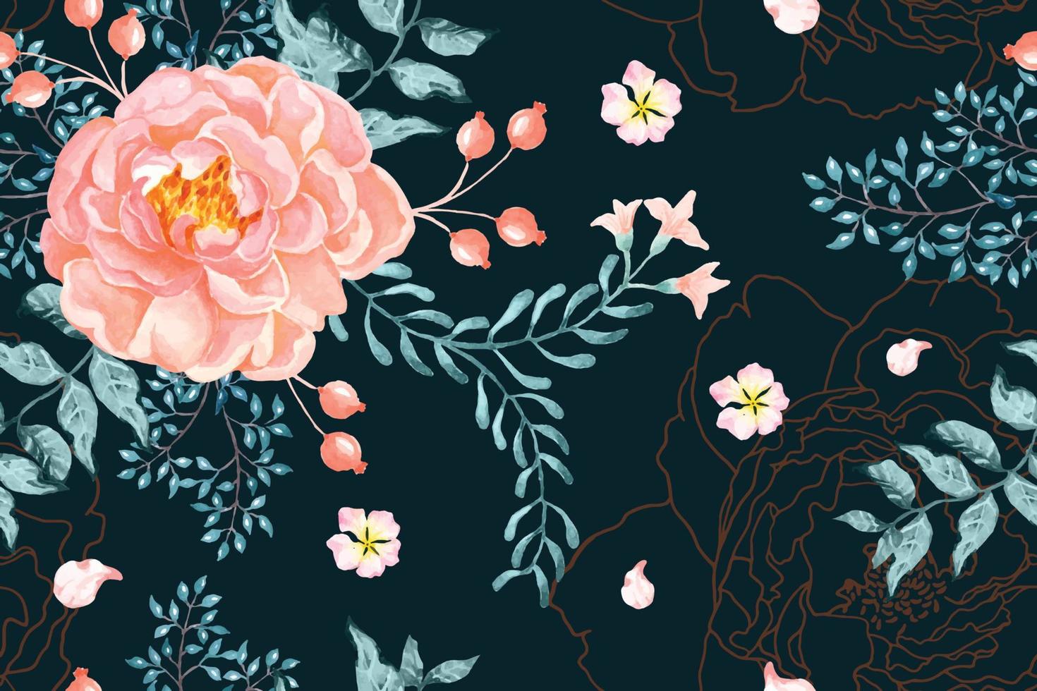 rosa de patrones sin fisuras con acuarela. Diseñado para tela lujosa y papel tapiz, estilo vintage. patrón floral dibujado a mano. fondo de peonías. ramo de flores rosa. vector